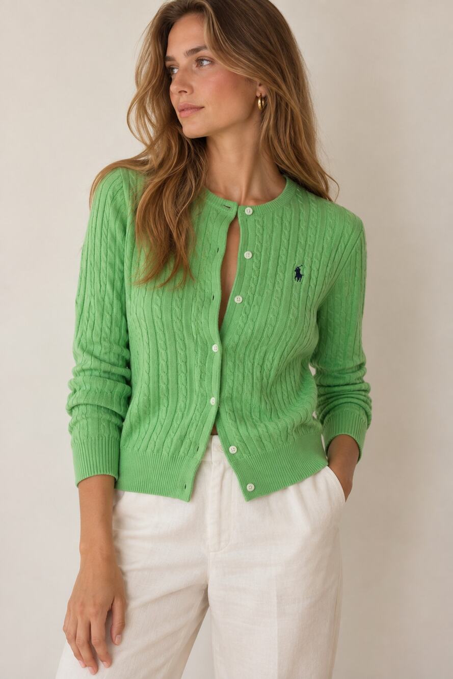 Vintage Ralph Lauren Sport Cable Knit Cardigan Green